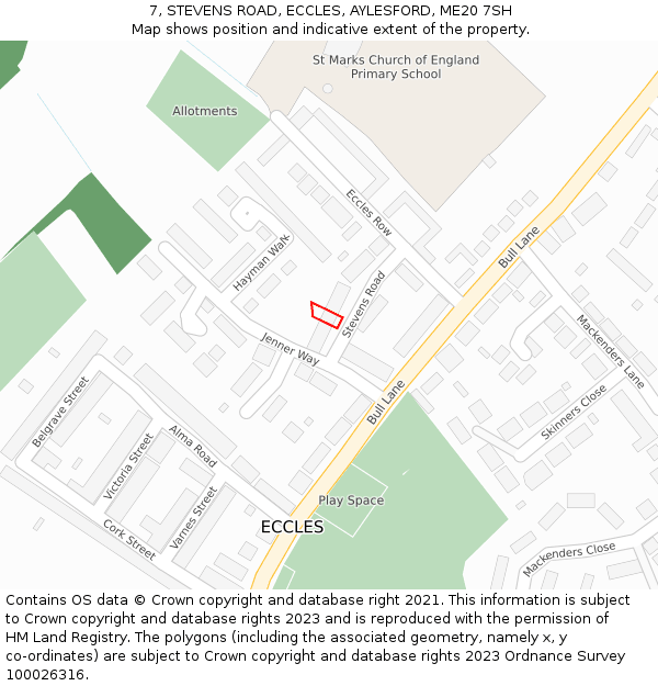 7, STEVENS ROAD, ECCLES, AYLESFORD, ME20 7SH: Location map and indicative extent of plot