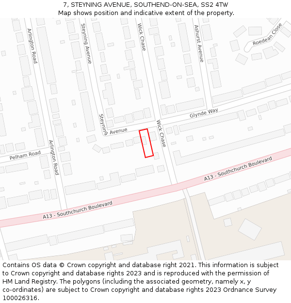 7, STEYNING AVENUE, SOUTHEND-ON-SEA, SS2 4TW: Location map and indicative extent of plot
