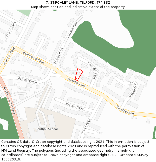 7, STIRCHLEY LANE, TELFORD, TF4 3SZ: Location map and indicative extent of plot