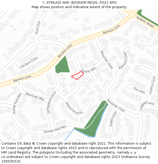7, STIRLING WAY, BOGNOR REGIS, PO21 4PN: Location map and indicative extent of plot