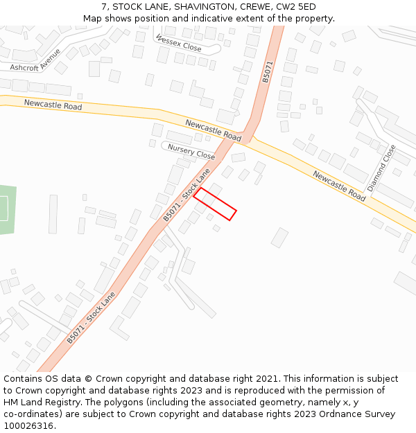 7, STOCK LANE, SHAVINGTON, CREWE, CW2 5ED: Location map and indicative extent of plot