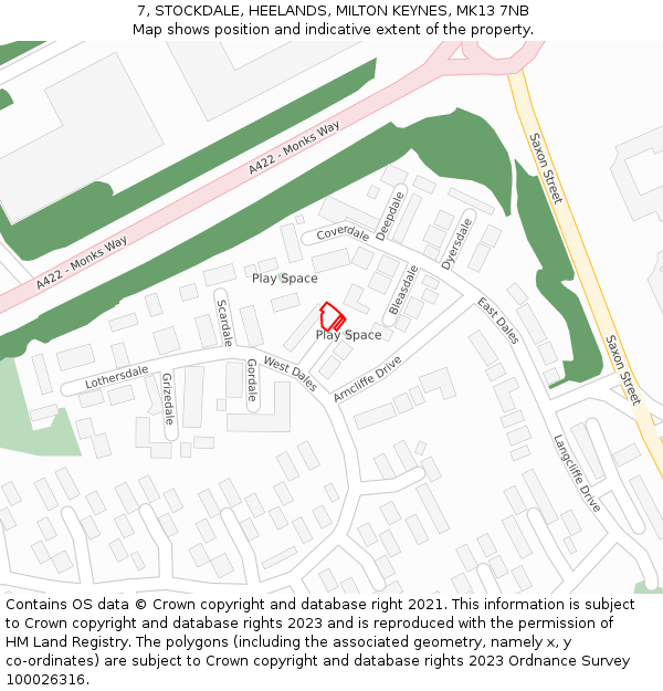 7, STOCKDALE, HEELANDS, MILTON KEYNES, MK13 7NB: Location map and indicative extent of plot