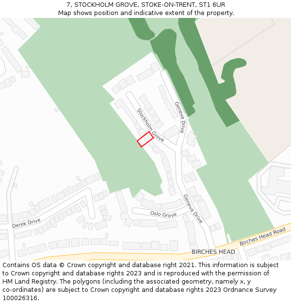 7, STOCKHOLM GROVE, STOKE-ON-TRENT, ST1 6UR: Location map and indicative extent of plot