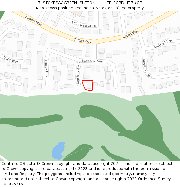 7, STOKESAY GREEN, SUTTON HILL, TELFORD, TF7 4QB: Location map and indicative extent of plot