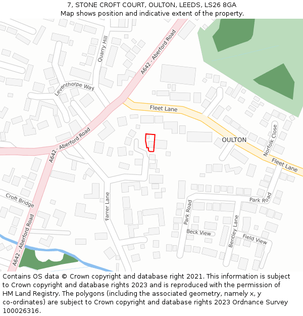 7, STONE CROFT COURT, OULTON, LEEDS, LS26 8GA: Location map and indicative extent of plot