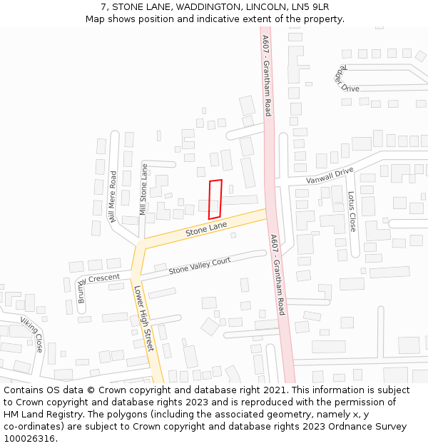 7, STONE LANE, WADDINGTON, LINCOLN, LN5 9LR: Location map and indicative extent of plot