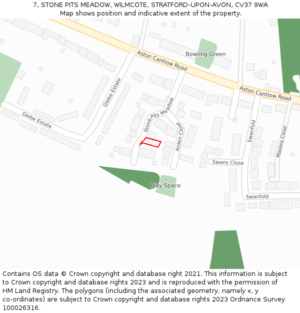 7, STONE PITS MEADOW, WILMCOTE, STRATFORD-UPON-AVON, CV37 9WA: Location map and indicative extent of plot