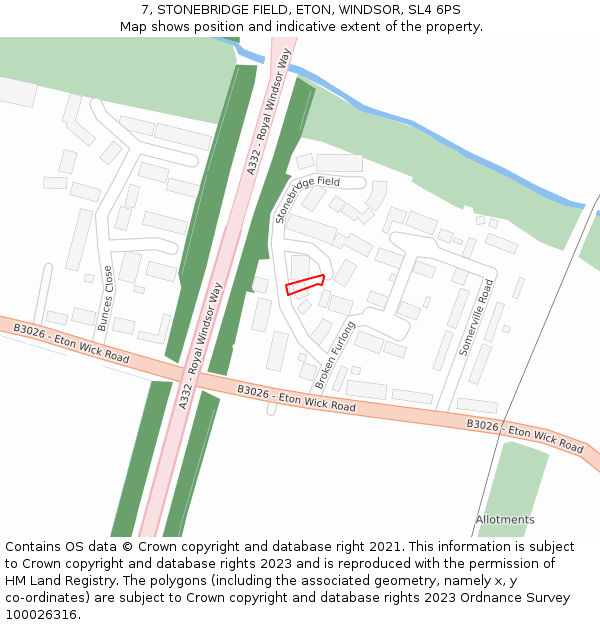 7, STONEBRIDGE FIELD, ETON, WINDSOR, SL4 6PS: Location map and indicative extent of plot