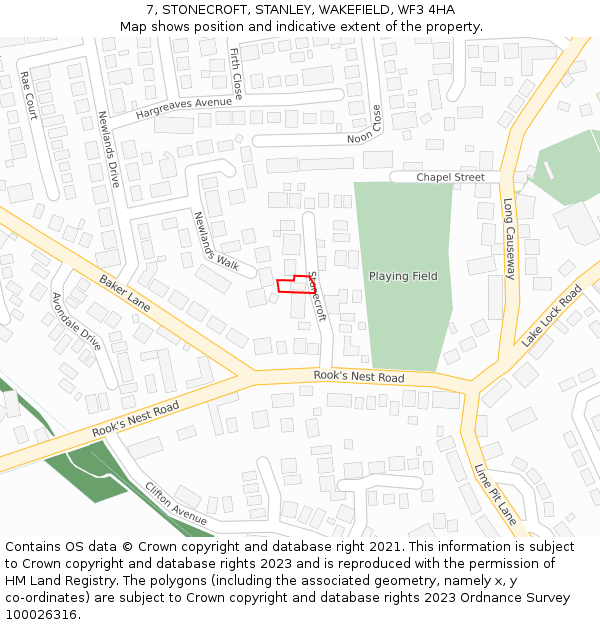 7, STONECROFT, STANLEY, WAKEFIELD, WF3 4HA: Location map and indicative extent of plot