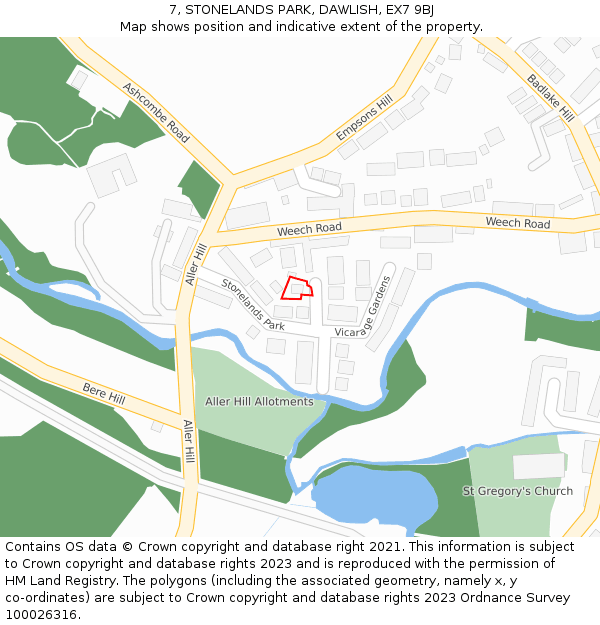 7, STONELANDS PARK, DAWLISH, EX7 9BJ: Location map and indicative extent of plot