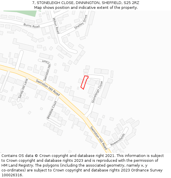 7, STONELEIGH CLOSE, DINNINGTON, SHEFFIELD, S25 2RZ: Location map and indicative extent of plot