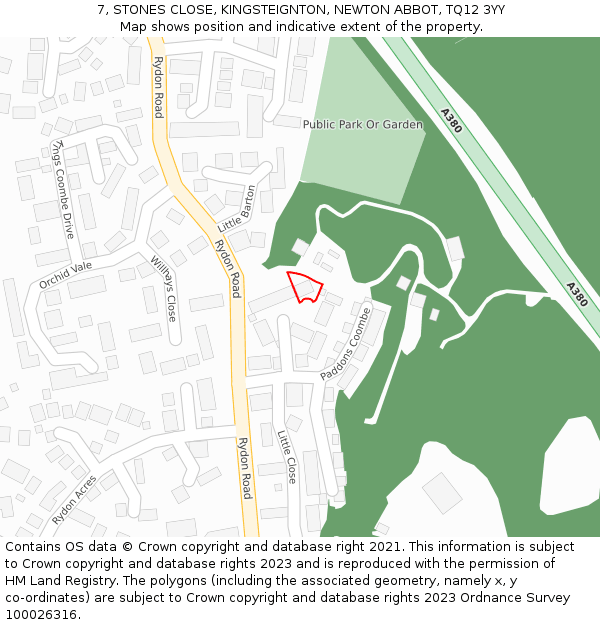 7, STONES CLOSE, KINGSTEIGNTON, NEWTON ABBOT, TQ12 3YY: Location map and indicative extent of plot