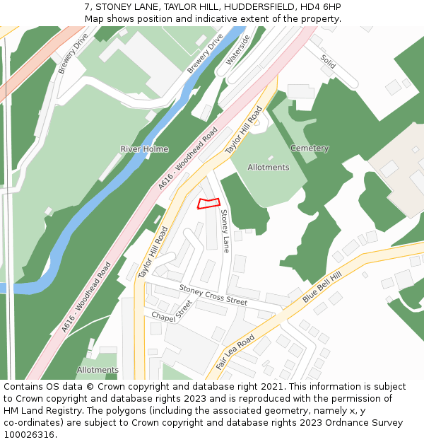 7, STONEY LANE, TAYLOR HILL, HUDDERSFIELD, HD4 6HP: Location map and indicative extent of plot