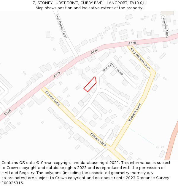 7, STONEYHURST DRIVE, CURRY RIVEL, LANGPORT, TA10 0JH: Location map and indicative extent of plot