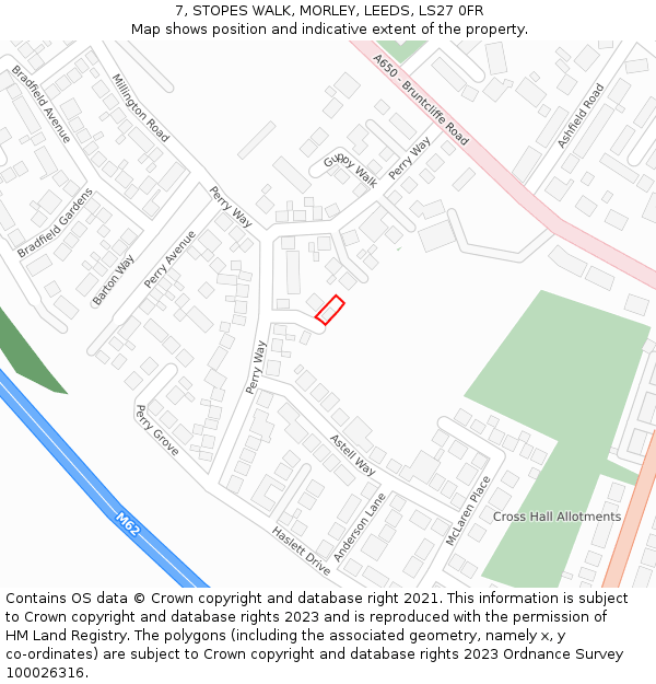 7, STOPES WALK, MORLEY, LEEDS, LS27 0FR: Location map and indicative extent of plot