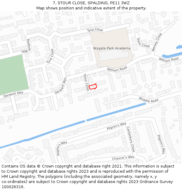 7, STOUR CLOSE, SPALDING, PE11 3WZ: Location map and indicative extent of plot