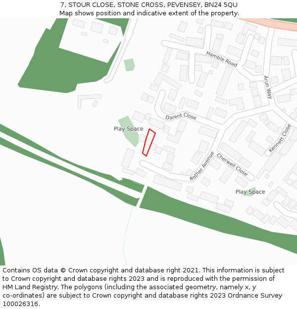 7, STOUR CLOSE, STONE CROSS, PEVENSEY, BN24 5QU: Location map and indicative extent of plot
