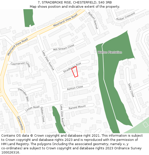 7, STRADBROKE RISE, CHESTERFIELD, S40 3RB: Location map and indicative extent of plot