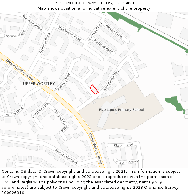 7, STRADBROKE WAY, LEEDS, LS12 4NB: Location map and indicative extent of plot