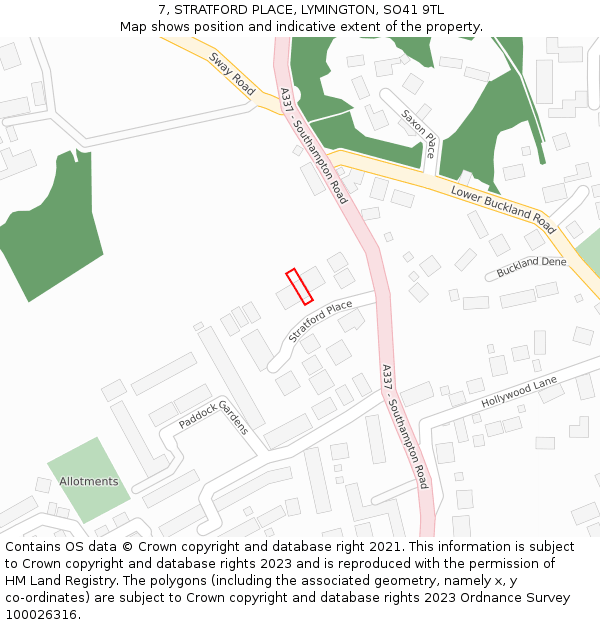 7, STRATFORD PLACE, LYMINGTON, SO41 9TL: Location map and indicative extent of plot