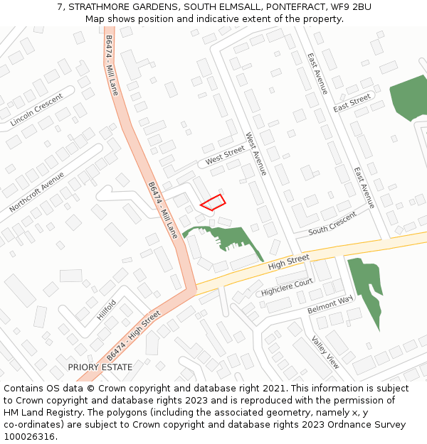 7, STRATHMORE GARDENS, SOUTH ELMSALL, PONTEFRACT, WF9 2BU: Location map and indicative extent of plot