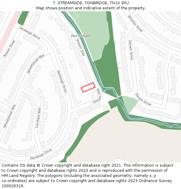 7, STREAMSIDE, TONBRIDGE, TN10 3PU: Location map and indicative extent of plot