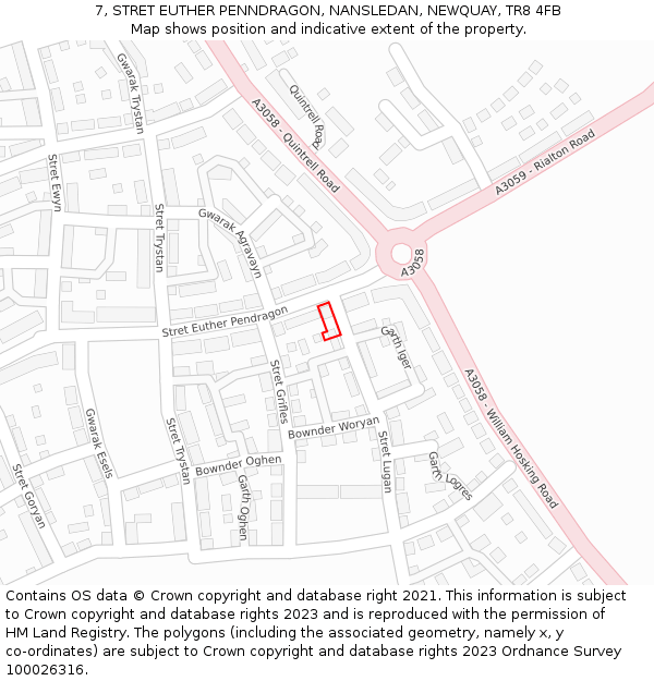 7, STRET EUTHER PENNDRAGON, NANSLEDAN, NEWQUAY, TR8 4FB: Location map and indicative extent of plot