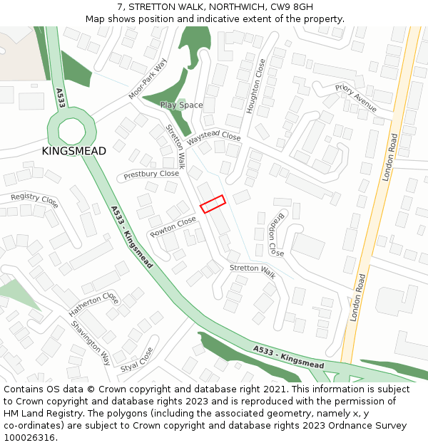 7, STRETTON WALK, NORTHWICH, CW9 8GH: Location map and indicative extent of plot