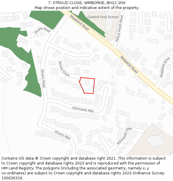 7, STROUD CLOSE, WIMBORNE, BH21 2NX: Location map and indicative extent of plot