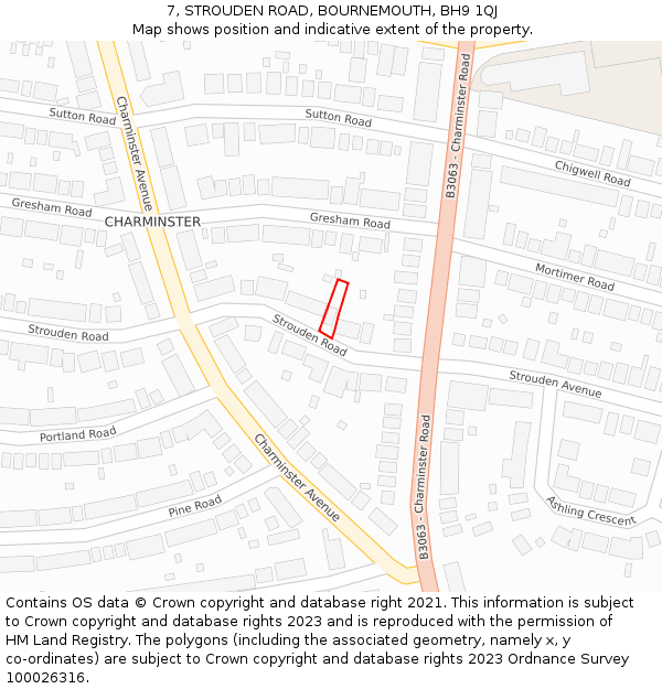 7, STROUDEN ROAD, BOURNEMOUTH, BH9 1QJ: Location map and indicative extent of plot