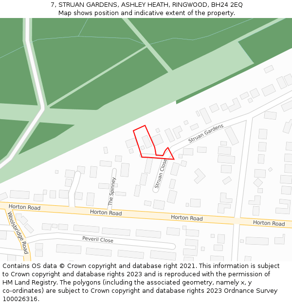 7, STRUAN GARDENS, ASHLEY HEATH, RINGWOOD, BH24 2EQ: Location map and indicative extent of plot