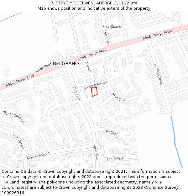 7, STRYD Y DDERWEN, ABERGELE, LL22 9YA: Location map and indicative extent of plot