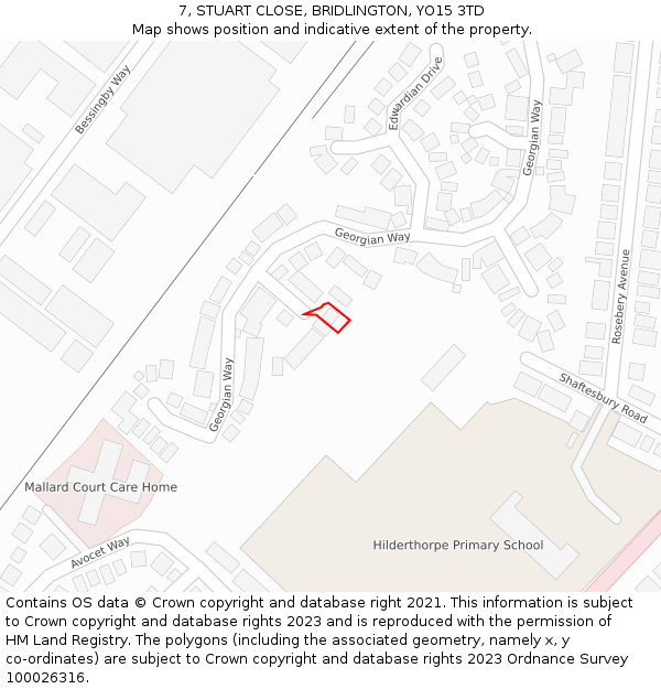 7, STUART CLOSE, BRIDLINGTON, YO15 3TD: Location map and indicative extent of plot