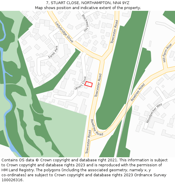 7, STUART CLOSE, NORTHAMPTON, NN4 9YZ: Location map and indicative extent of plot