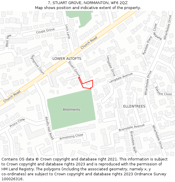 7, STUART GROVE, NORMANTON, WF6 2QZ: Location map and indicative extent of plot