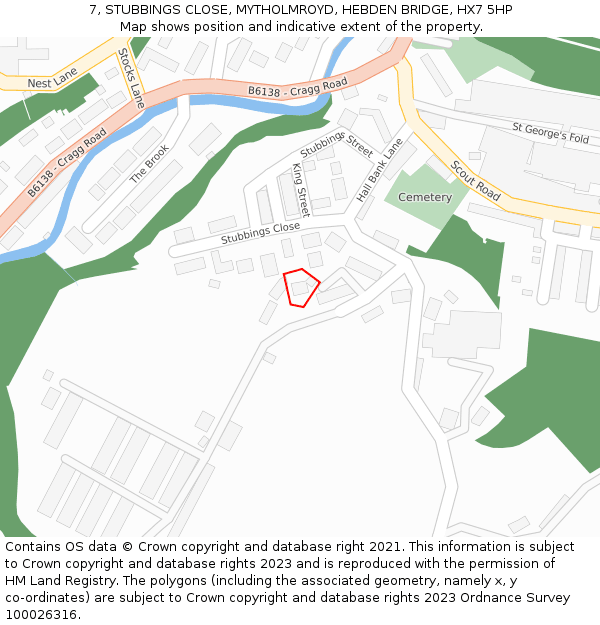 7, STUBBINGS CLOSE, MYTHOLMROYD, HEBDEN BRIDGE, HX7 5HP: Location map and indicative extent of plot