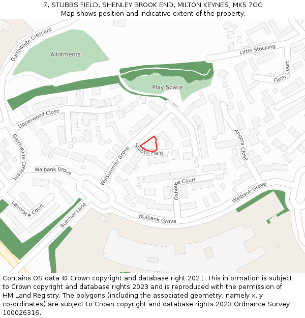 7, STUBBS FIELD, SHENLEY BROOK END, MILTON KEYNES, MK5 7GG: Location map and indicative extent of plot