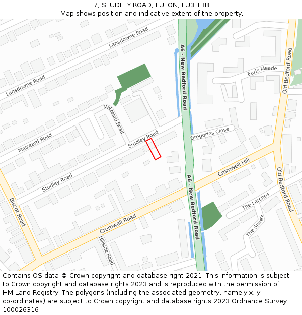 7, STUDLEY ROAD, LUTON, LU3 1BB: Location map and indicative extent of plot