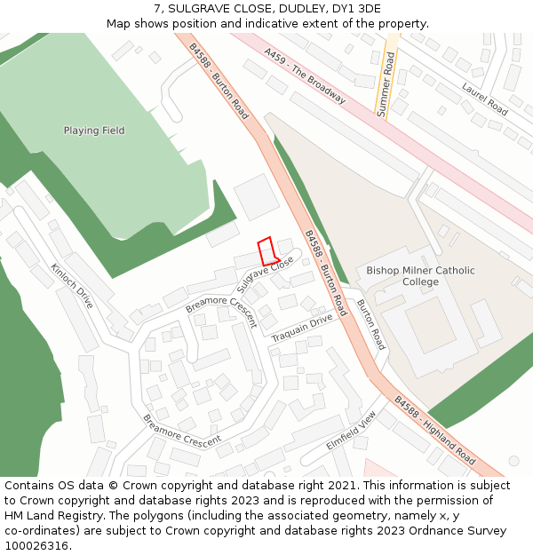 7, SULGRAVE CLOSE, DUDLEY, DY1 3DE: Location map and indicative extent of plot