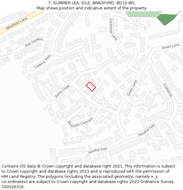 7, SUMMER LEA, IDLE, BRADFORD, BD10 8PL: Location map and indicative extent of plot