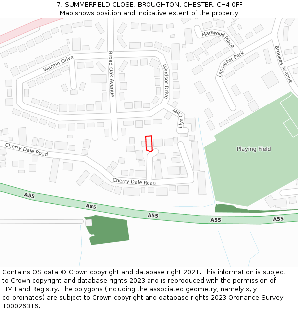 7, SUMMERFIELD CLOSE, BROUGHTON, CHESTER, CH4 0FF: Location map and indicative extent of plot