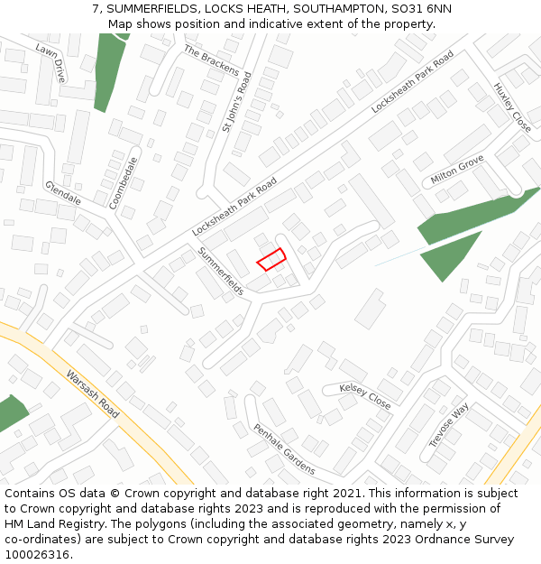 7, SUMMERFIELDS, LOCKS HEATH, SOUTHAMPTON, SO31 6NN: Location map and indicative extent of plot