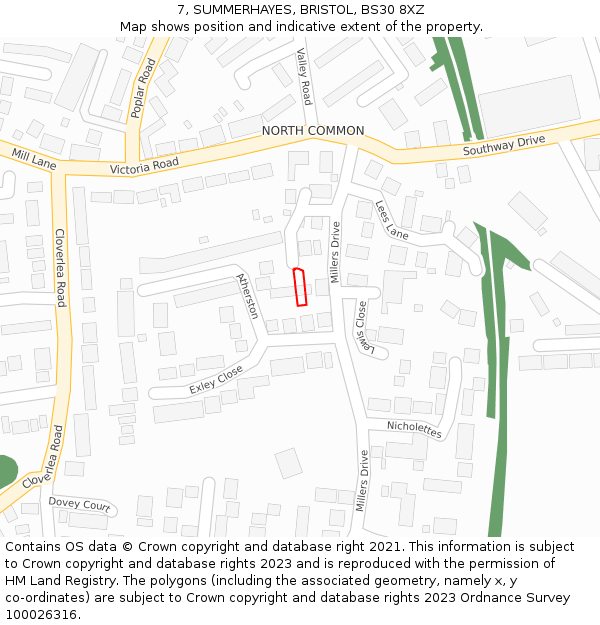 7, SUMMERHAYES, BRISTOL, BS30 8XZ: Location map and indicative extent of plot