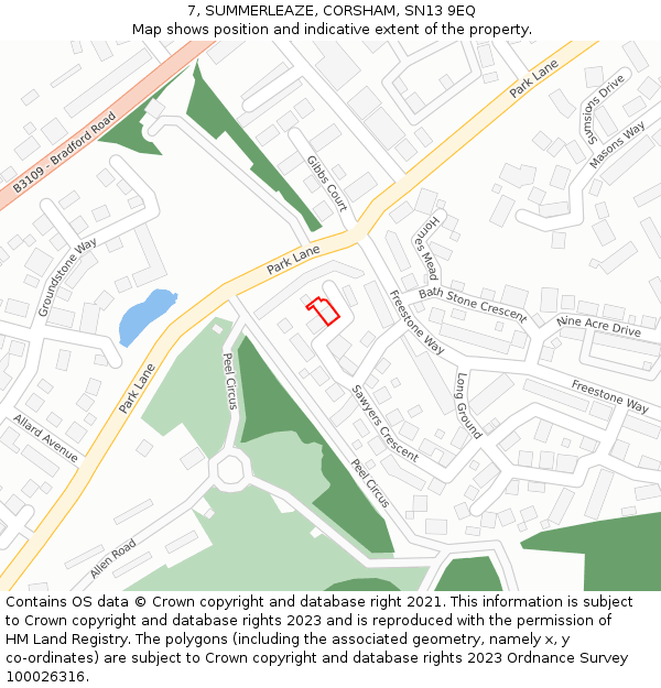 7, SUMMERLEAZE, CORSHAM, SN13 9EQ: Location map and indicative extent of plot