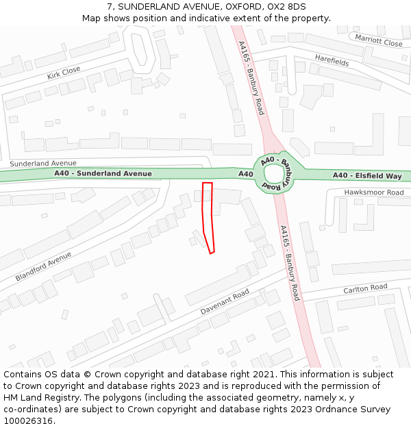 7, SUNDERLAND AVENUE, OXFORD, OX2 8DS: Location map and indicative extent of plot