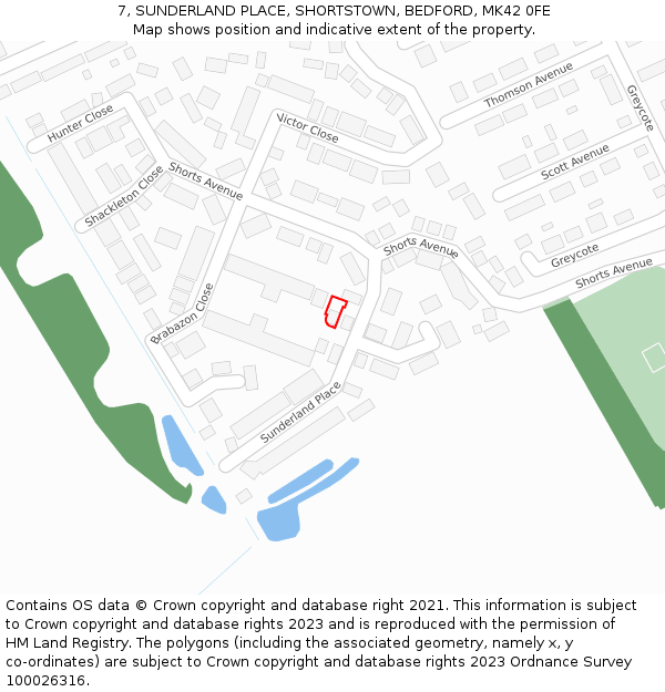 7, SUNDERLAND PLACE, SHORTSTOWN, BEDFORD, MK42 0FE: Location map and indicative extent of plot