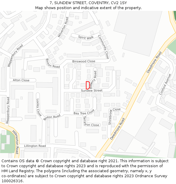 7, SUNDEW STREET, COVENTRY, CV2 1SY: Location map and indicative extent of plot