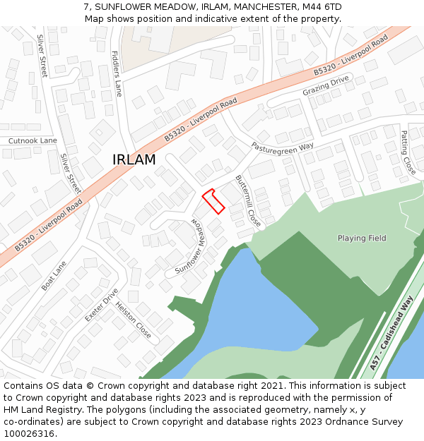 7, SUNFLOWER MEADOW, IRLAM, MANCHESTER, M44 6TD: Location map and indicative extent of plot