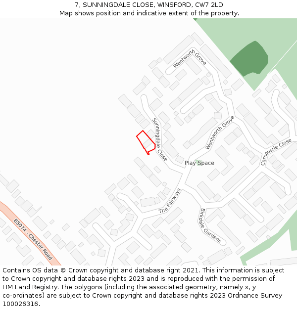 7, SUNNINGDALE CLOSE, WINSFORD, CW7 2LD: Location map and indicative extent of plot