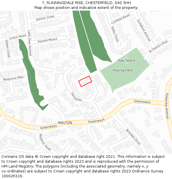7, SUNNINGDALE RISE, CHESTERFIELD, S40 3HH: Location map and indicative extent of plot